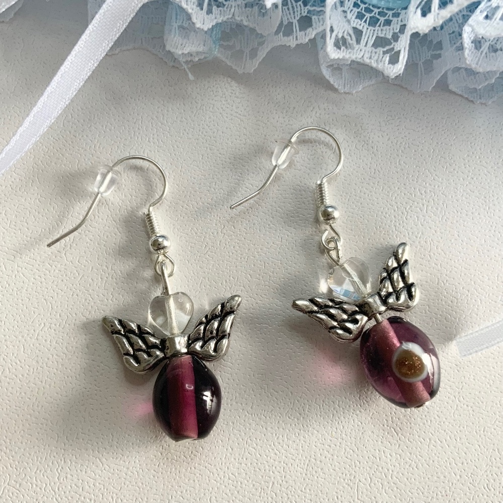 New Handmade Boho Czech Glass Beaded Dangle/Drop Angel Wings Earrings